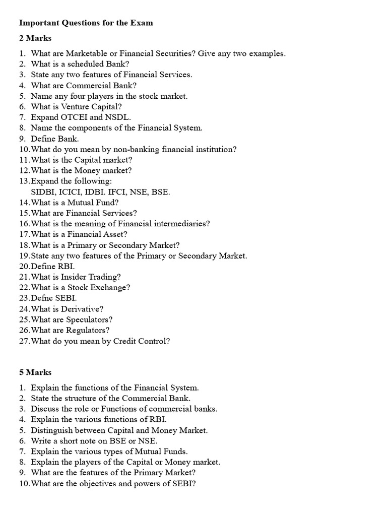 Important Questions For The Exam FIM | PDF