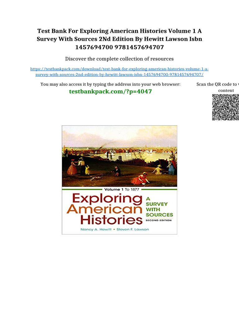 Test Bank for Exploring American Histories Volume 1 A Survey with ...