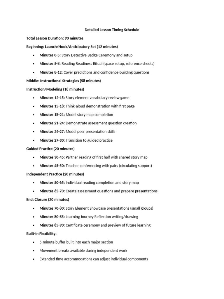 Detailed Lesson Timing Schedule | PDF