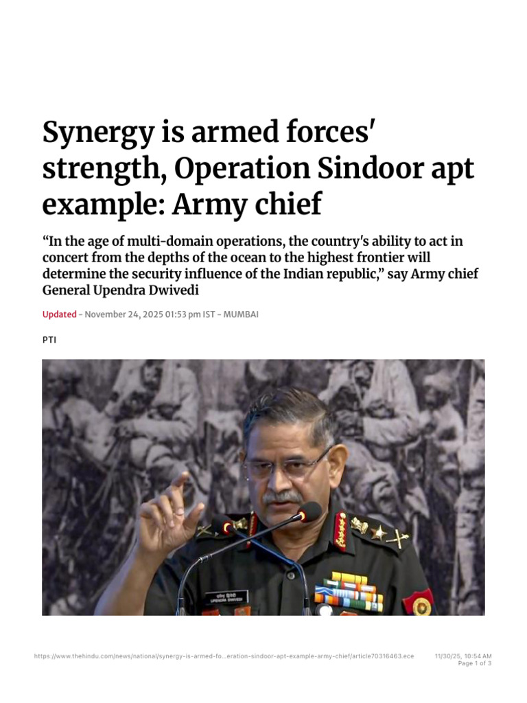 Synergy is Armed Forces' Strength, Operation Sindoor Apt Example- Army ...