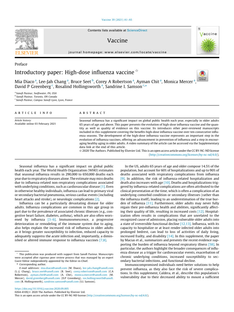 Introductory Paper High-Dose Influenza Vaccine | PDF | Influenza ...