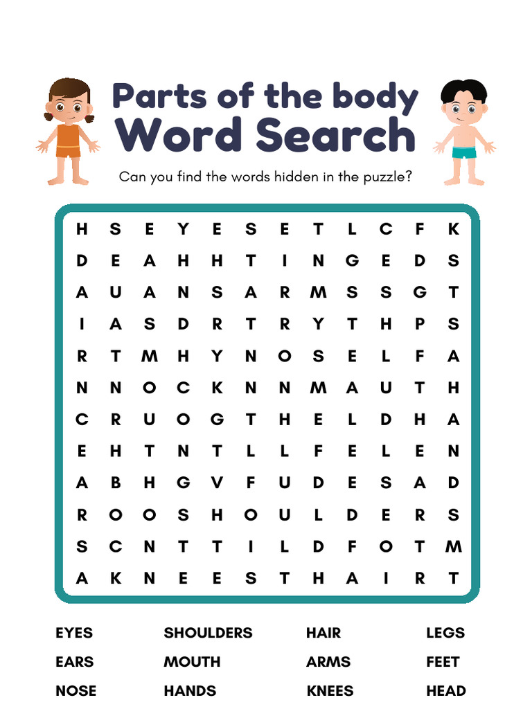 Colorful Parts of the Body Word Search Worksheet | PDF