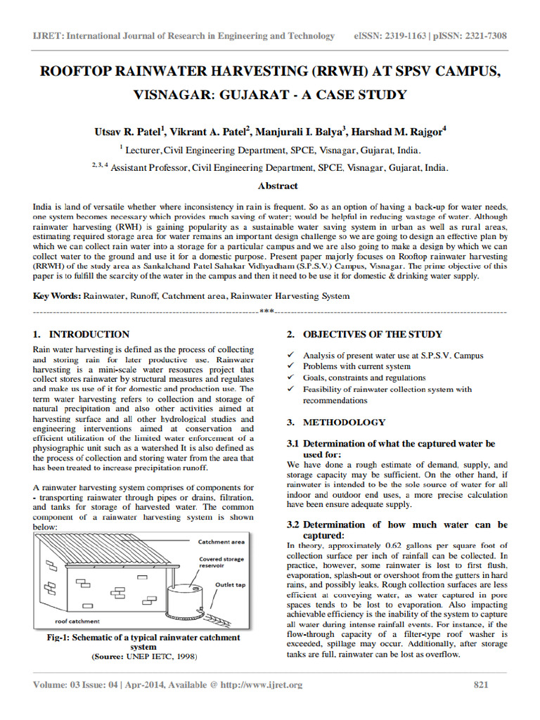 Rooftop Rainwater Harvesting RRWH at Sps | PDF