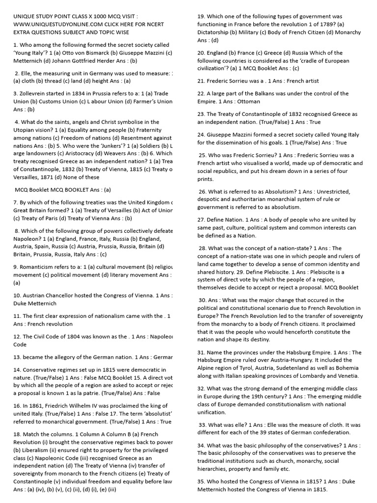 Unique Study Point Class x 1000 Mcq Visit.docx | PDF | Mahatma Gandhi ...