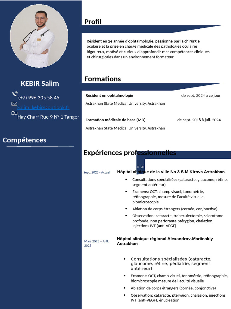 Copie de KEBIR Salim CV | PDF | Ophtalmologie | Sens (physiologie)