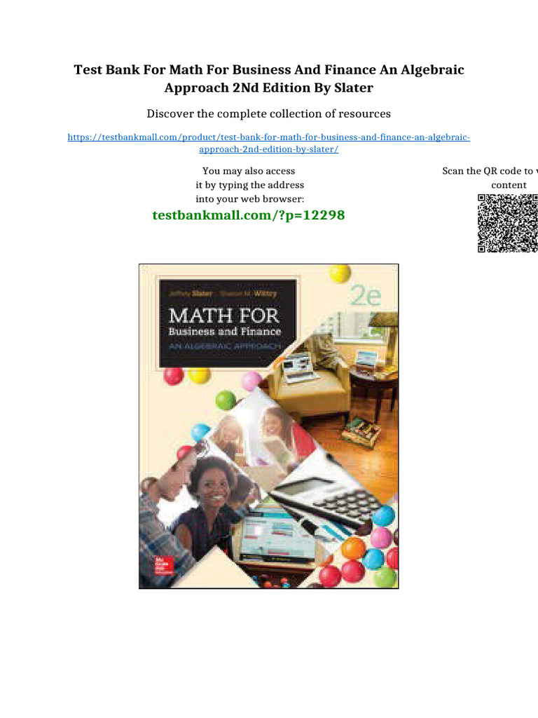 Test Bank for MATH FOR BUSINESS AND FINANCE AN ALGEBRAIC