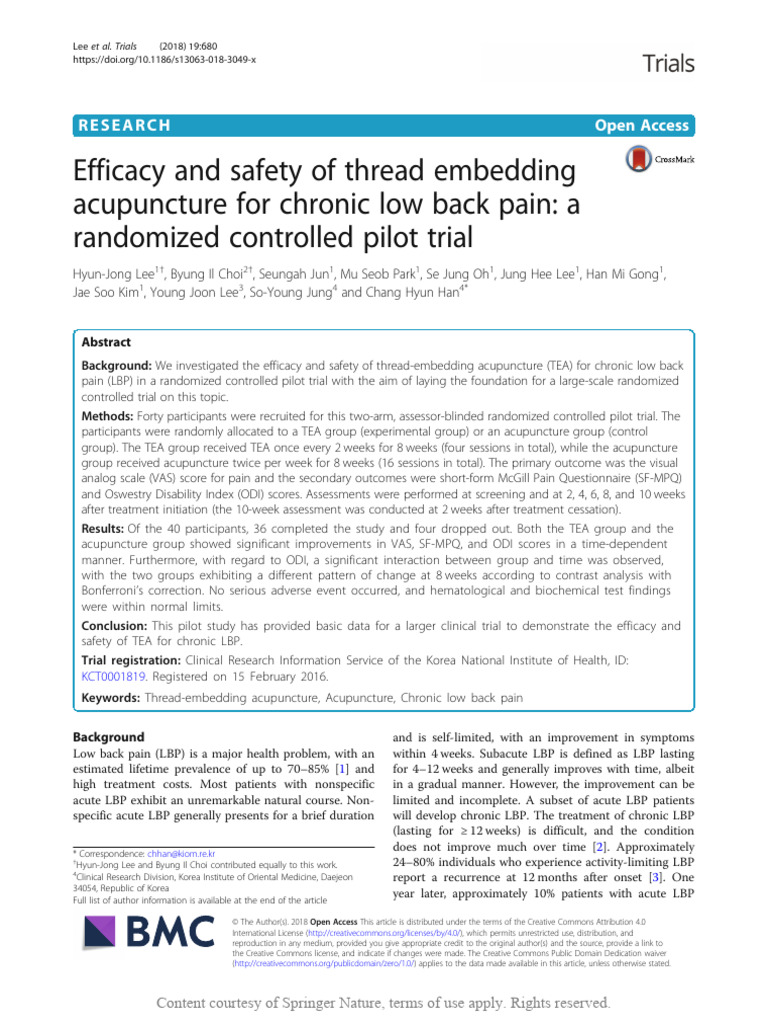 Efficacy and Safety of Thread Embedding Acupunctur | PDF | Clinical ...