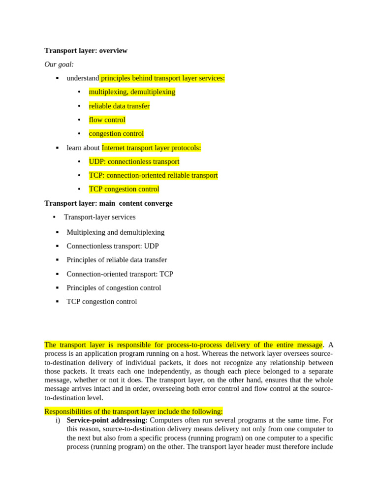 Topic Five Transport Layer Notes | PDF | Transmission Control Protocol ...