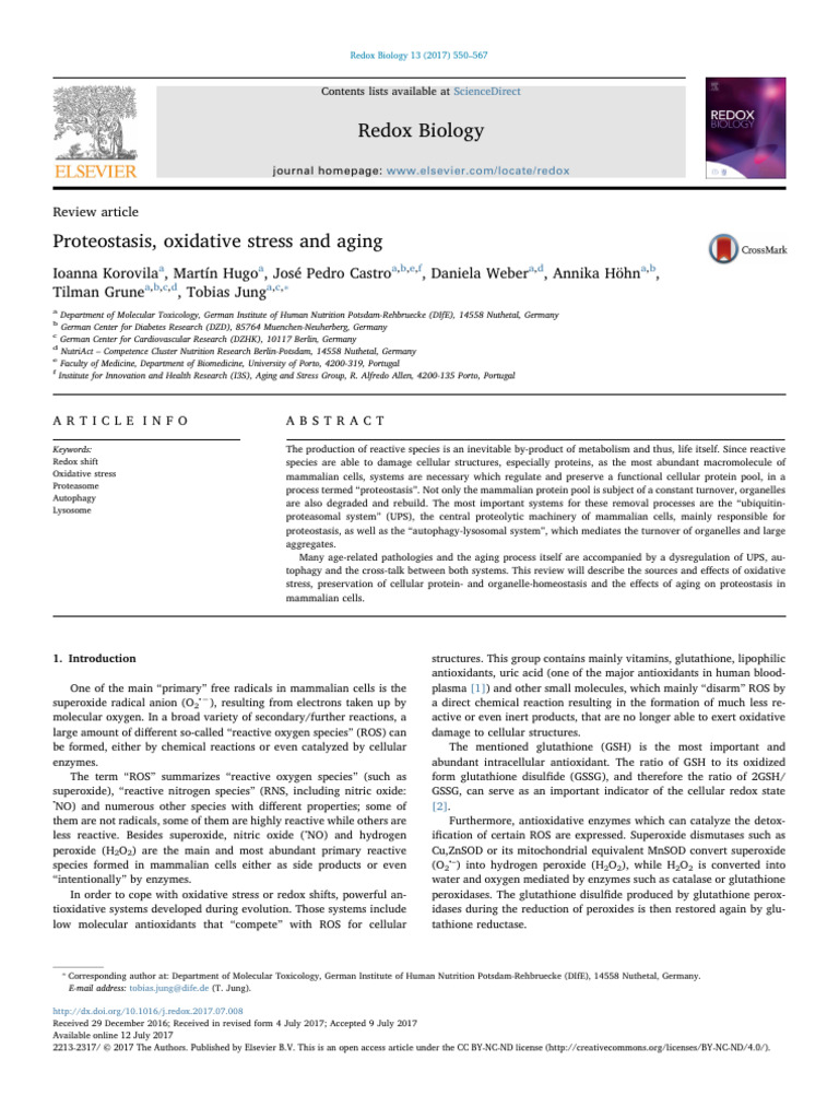 Proteostasis Oxidative Stress and Aging | PDF | Proteasome | Ubiquitin