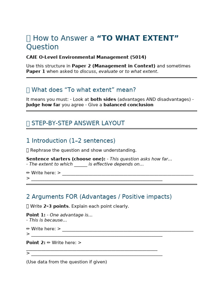 To What Extent Question Layout - Caie Environmental Management 5014 ...