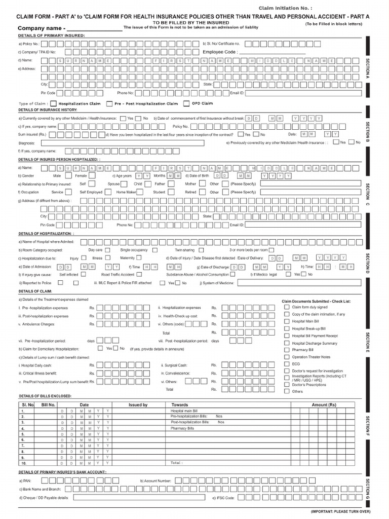 Claims Form IRDA | PDF | Access Control