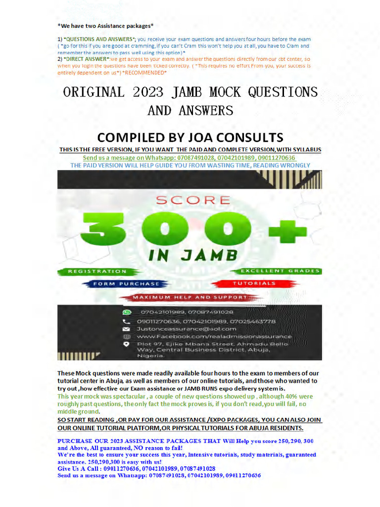 Original 2023 Jamb Mock Questions and Answers | PDF