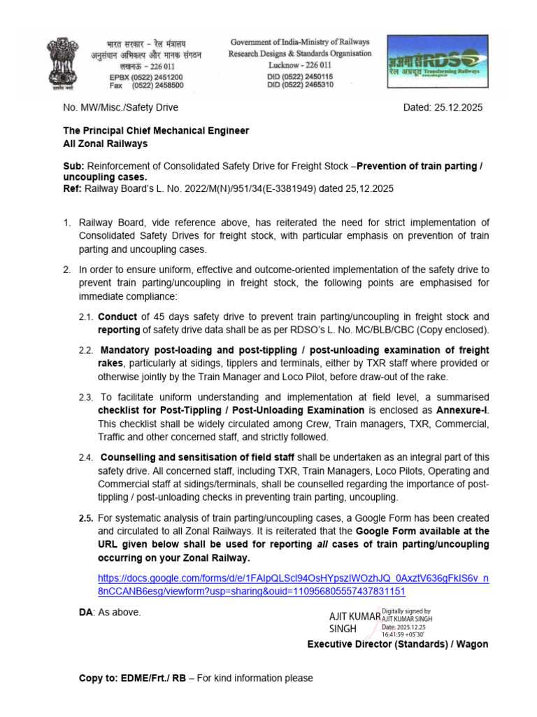 Safety Drive Train Parting 25.12.25 | PDF | Rail Transport