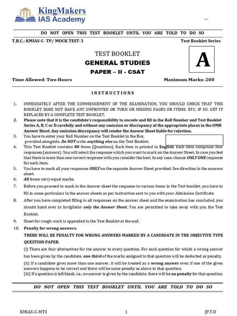 Upsc Mock Test 3 - Gs 2 - Ans - Csat - 2025 | PDF | Well Being | Elections