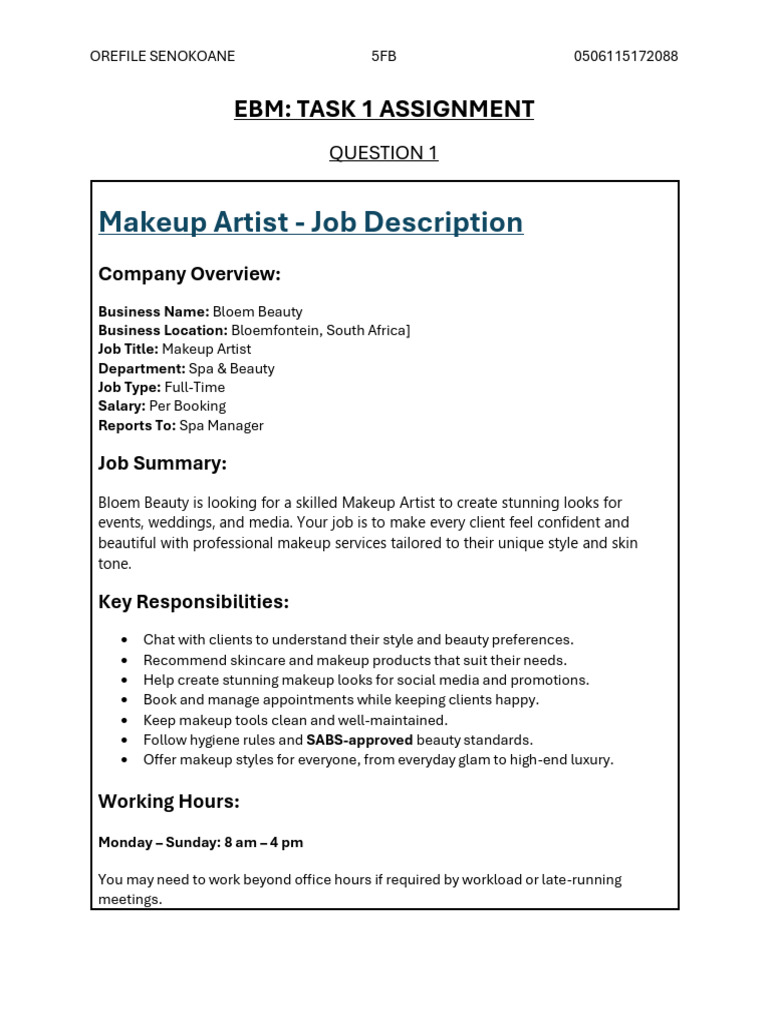 EBM Task 1 Assignment | PDF | Employment | Overtime