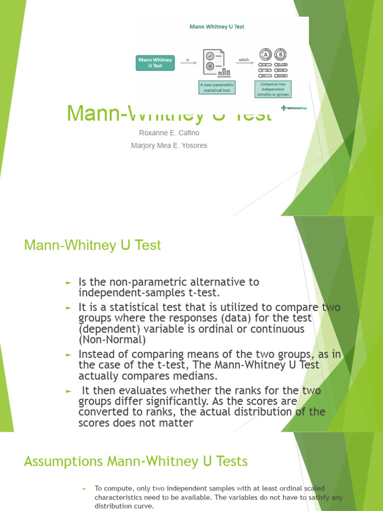 Mann-Whitney U Test | PDF | Mann–Whitney U Test | Student's T Test