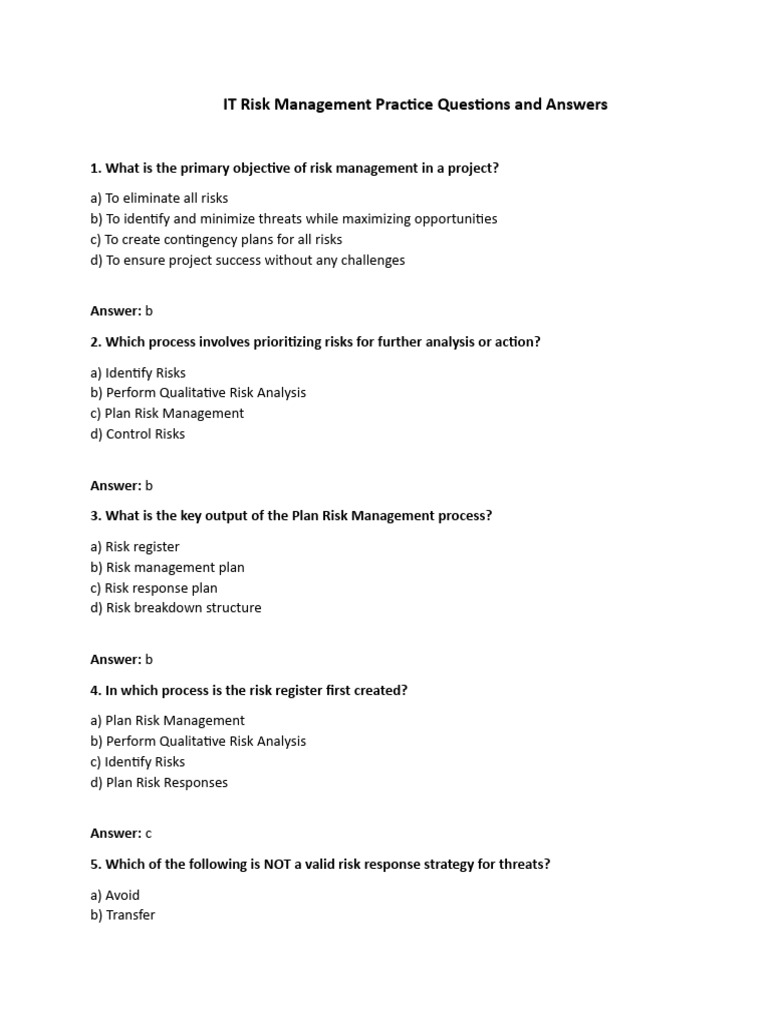 IT Risk Management Practice Questions and Answers | PDF | Risk ...