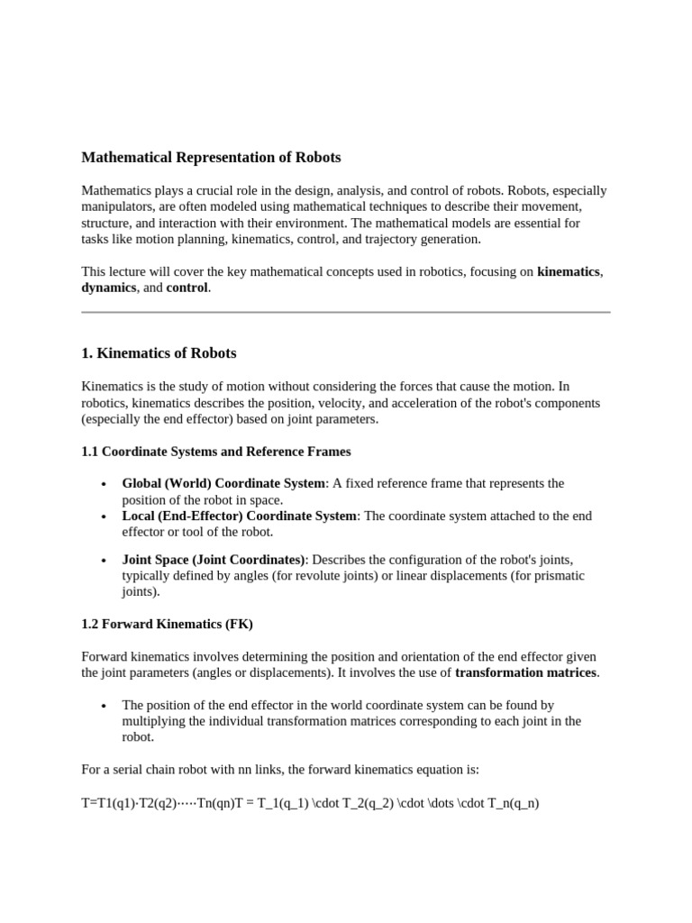 2025 Robotic Unit2 Mathematical Representation of Robots | PDF ...