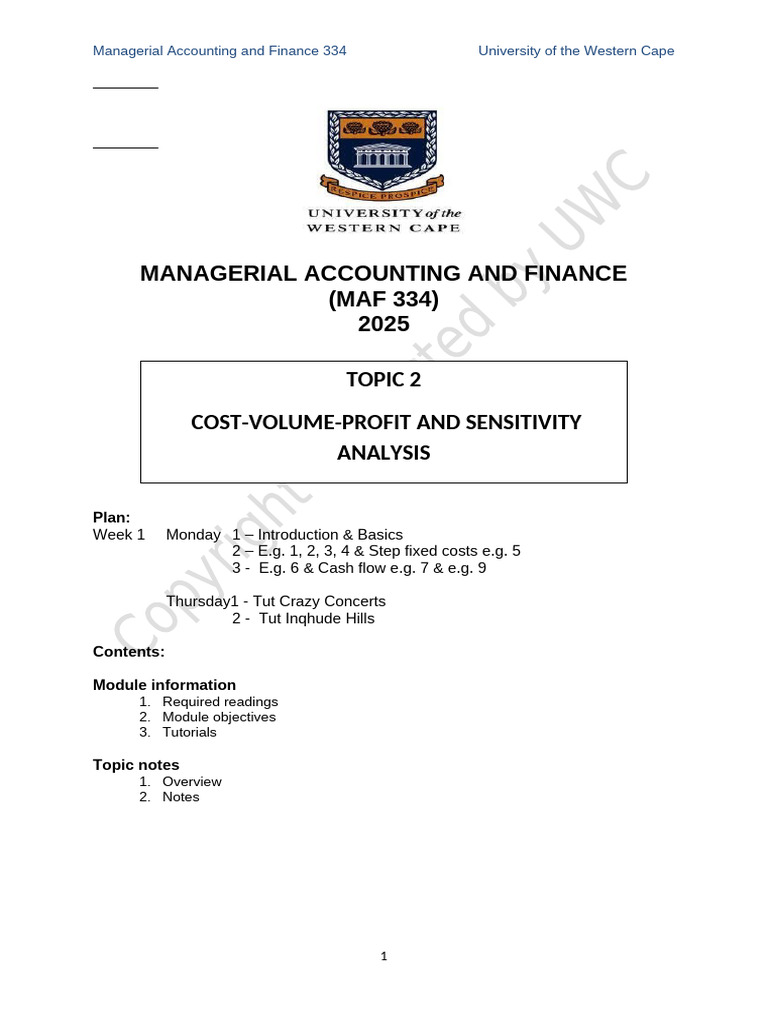 Module Notes CVP 2025-1 | PDF | Net Present Value | Capital Budgeting