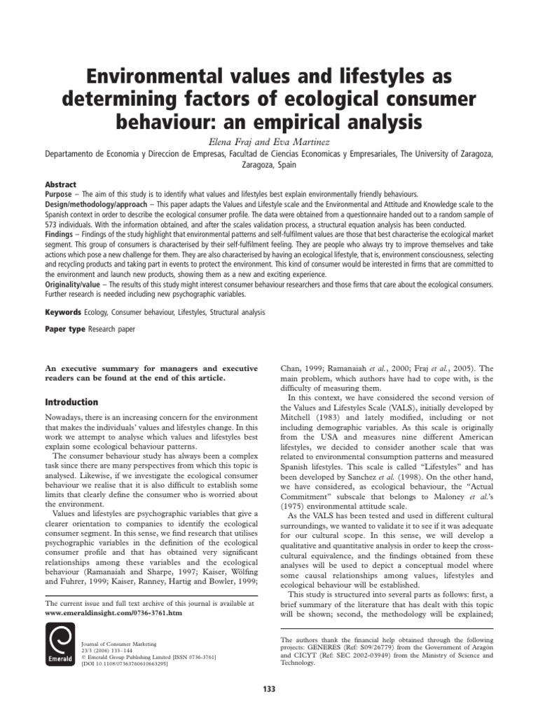 Environmental Values and Lifestyles as Determining Factors of ...