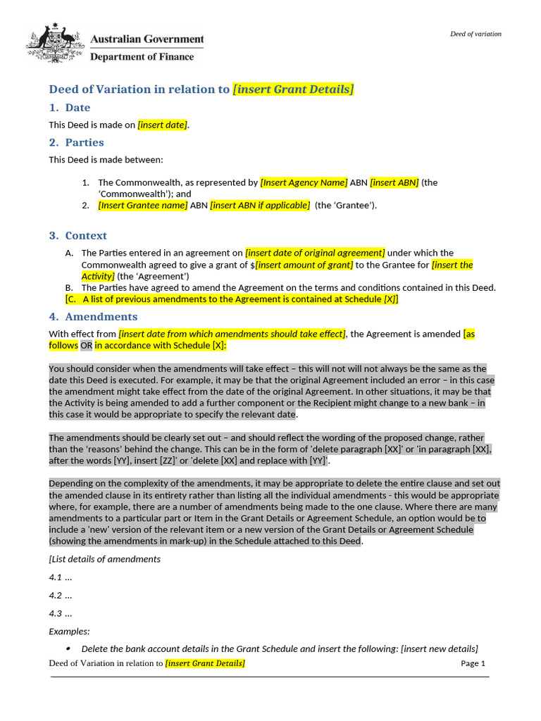 Deed of Variation Template Dec 2018 | PDF | Deed | Common Law