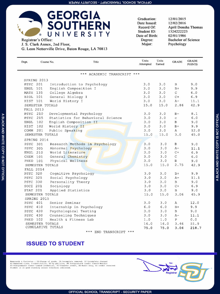 Southern University TRANSCRIPT | PDF | Psychology | Behavioural Sciences