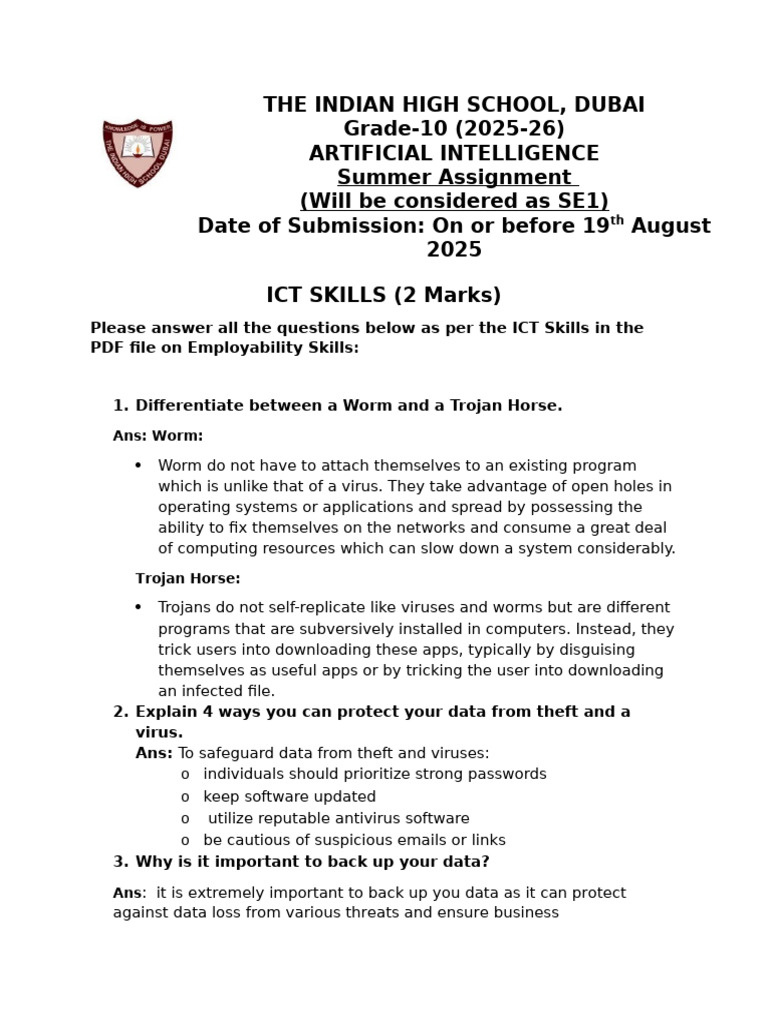 Ict - Summer Assignment 2025 (1) | PDF
