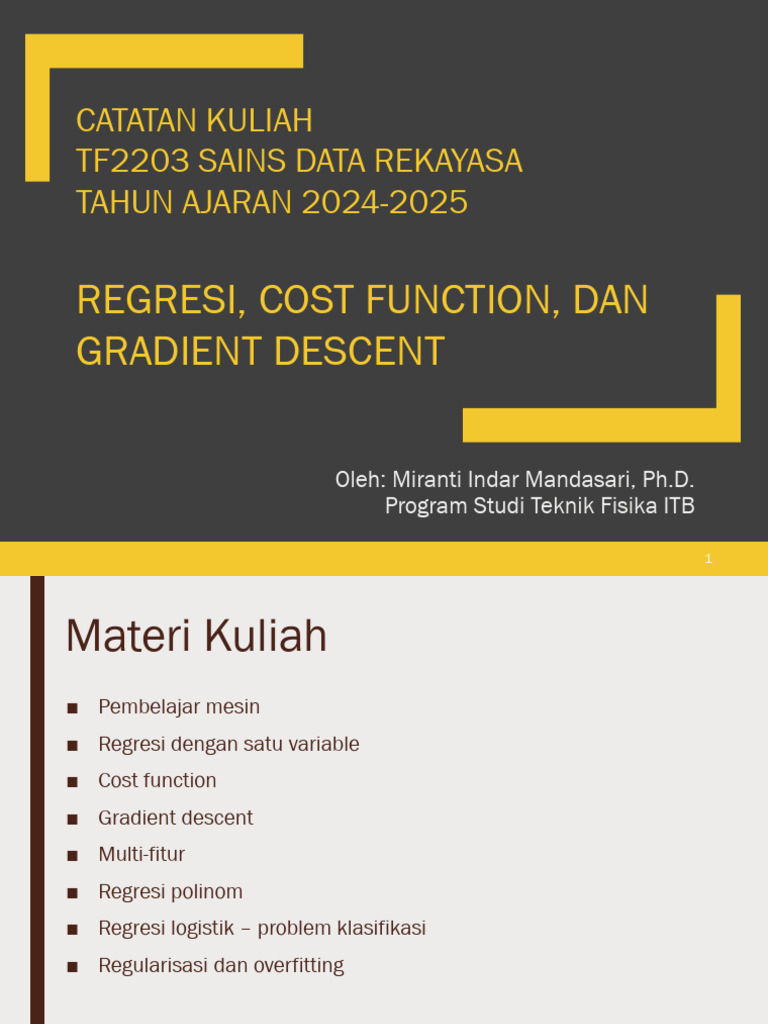 M6 Datascience Regresi Optimisasi Costfunction Gradientdescent MM 2022 ...