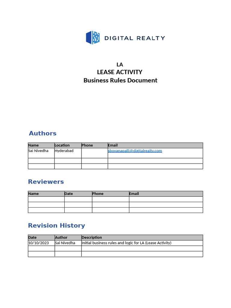 Business Rules Document for LA_0.1 | PDF