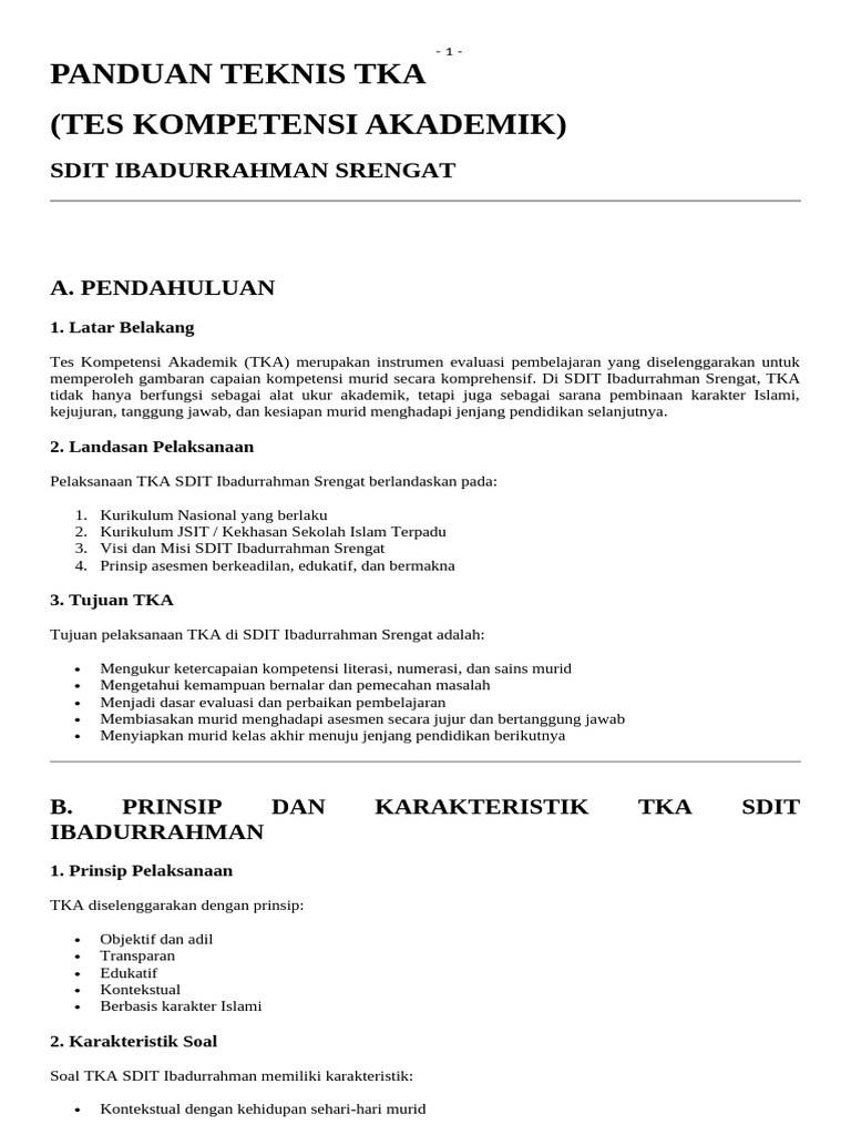 Panduan Teknis Tka | PDF