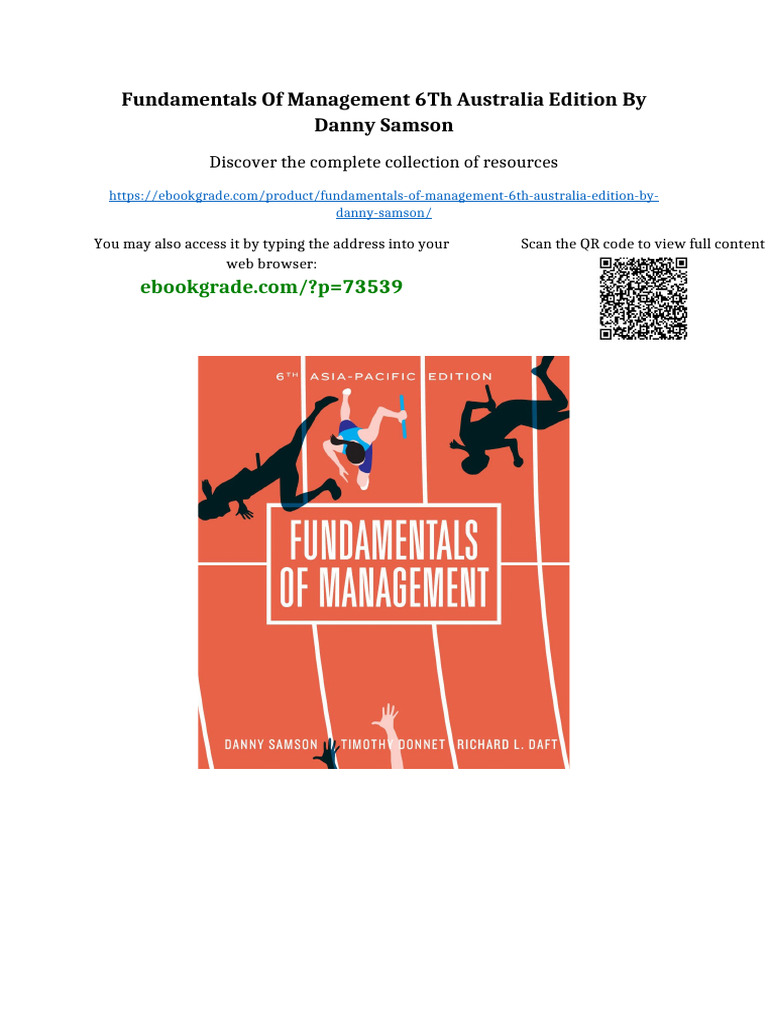 Fundamentals of Management 6th Australia Edition by Danny Samson PDF ...