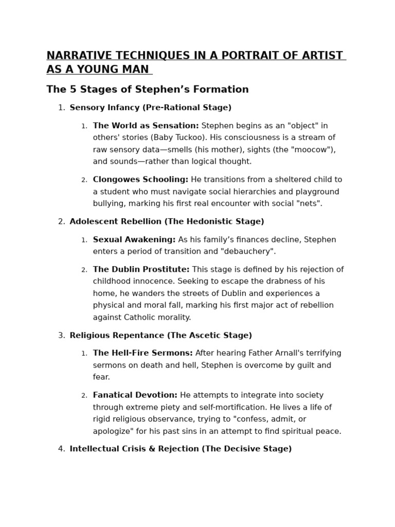 Narrative Techniques in Portrait of Artist As A Young Man | PDF ...