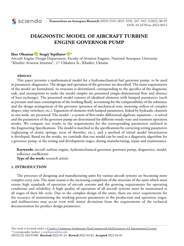 Diagnostic Model of Aircraft Turbine | PDF | Mathematical Model | Fluid ...