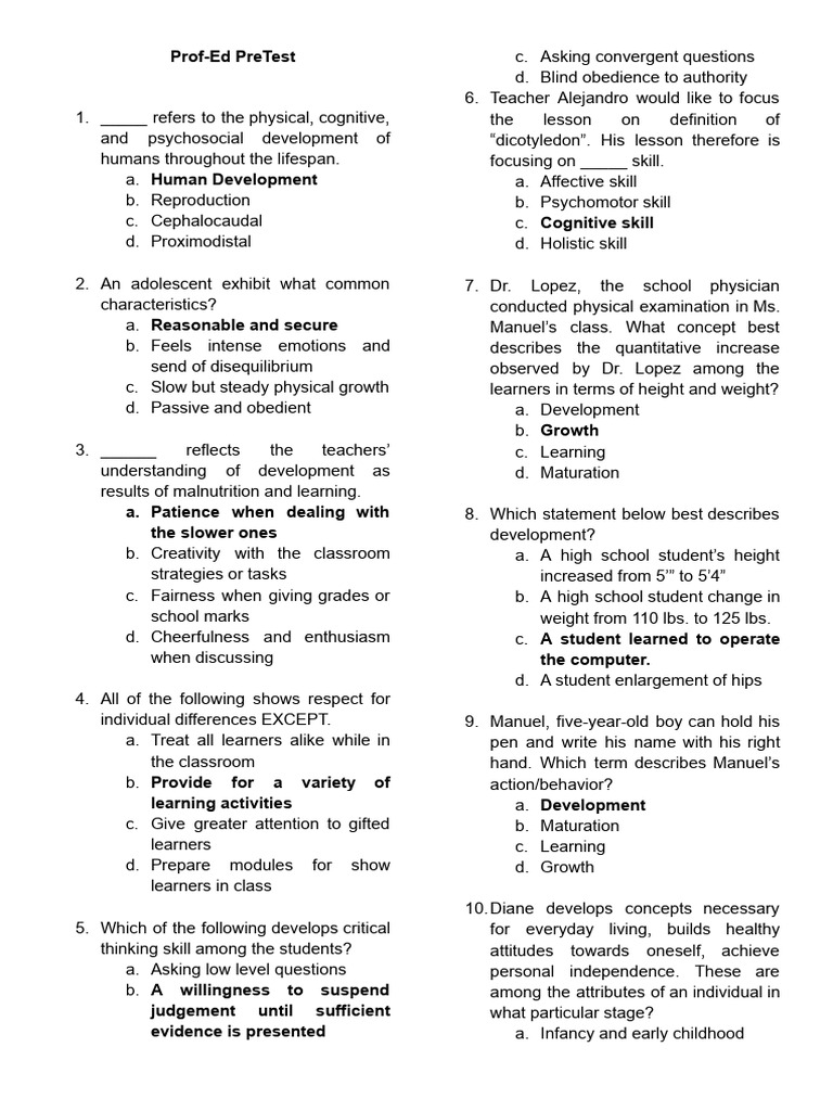 Prof Ed PreTest 1 | PDF | Educational Assessment | Curriculum
