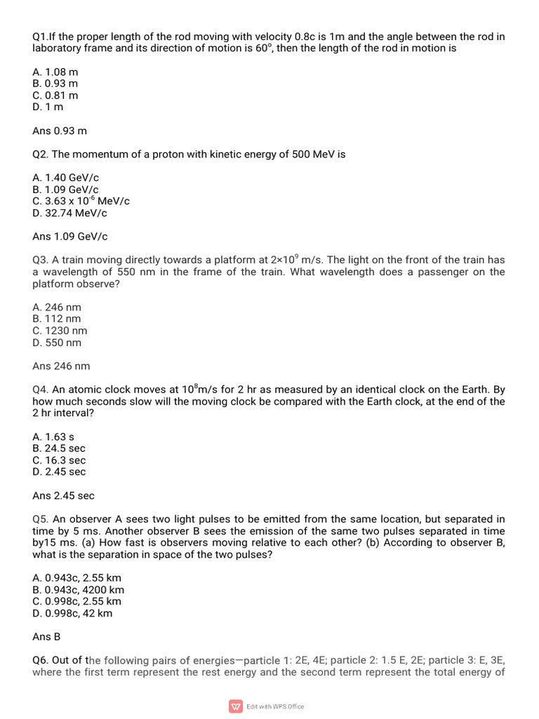 Physics Chapter 1 Quiz Questions | PDF