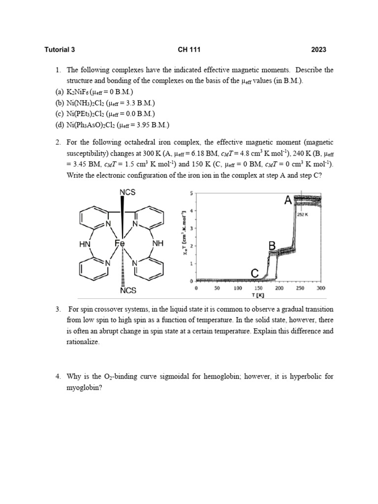CH111 Tutorial 3 2023 Questions | PDF
