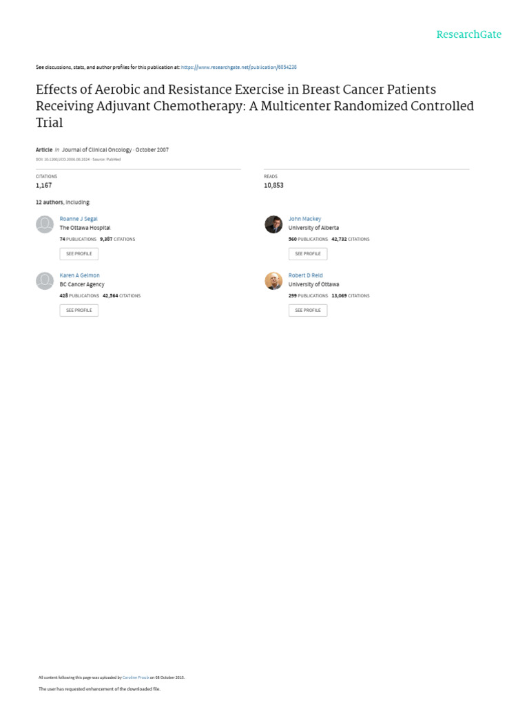 Effects of Aerobic and Resistance Exercise in Brea (1) | PDF | Cancer ...