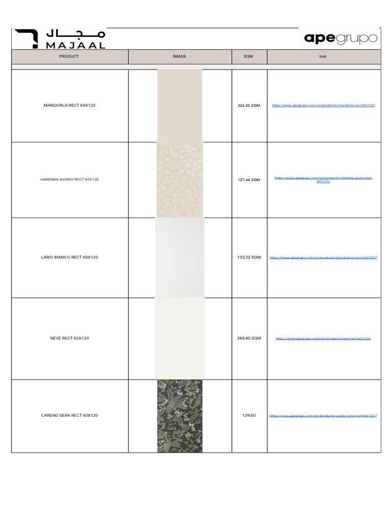 Product Image SQM Link: Mandorla Rect 60X120 | PDF
