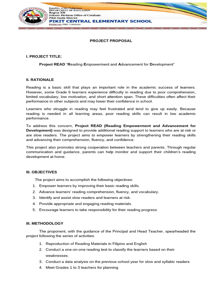 Project Proposal READ 6.1.2 | PDF | Reading Comprehension | Learning