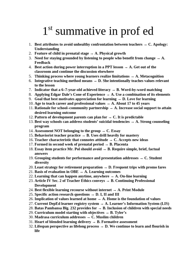 1st Summative in Prof Ed | PDF | Learning | Educational Assessment