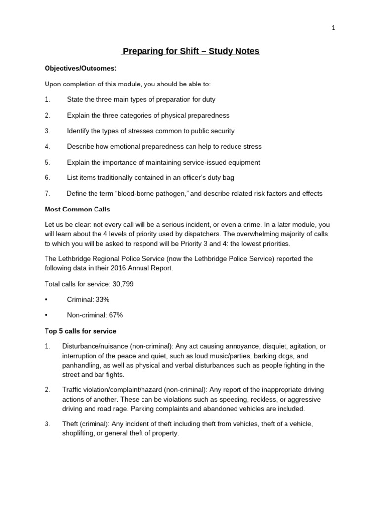 Student Notes - Mod 1 Preparing For Shift | PDF | Hiv/Aids