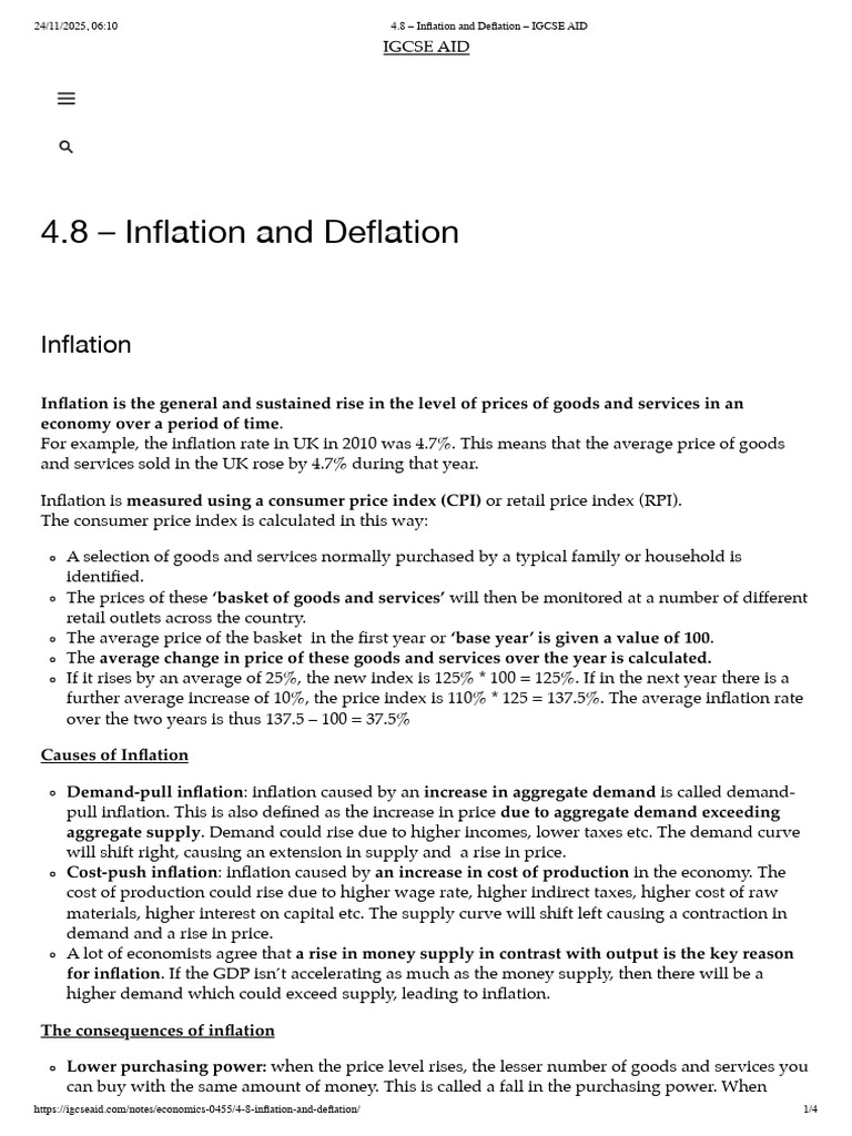 4.8 – Inflation and Deflation – IGCSE AID | PDF | Cost Of Living ...