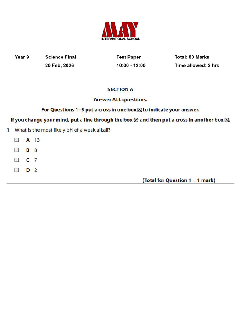 Year 9 Science Final Exam (2025 - 26) | PDF