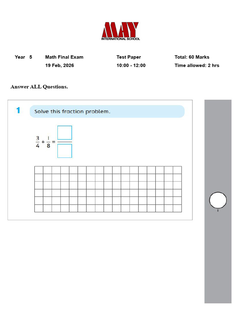 Year 5 Math Final Exam (2025 - 26) | PDF
