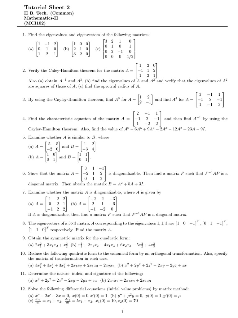 1738736002_tutorial_sheet-2 | PDF | Matrix (Mathematics) | Eigenvalues ...