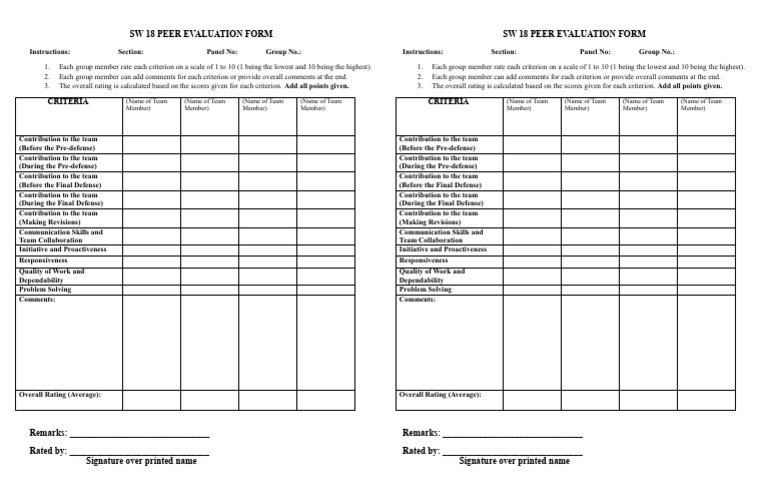 SW 18 Peer Evaluation Form | PDF