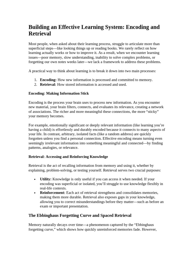 Encoding, Retrival, Self-Management | PDF | Recall (Memory) | Memory