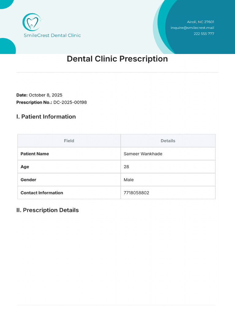Dental Clinic Prescription Template | PDF