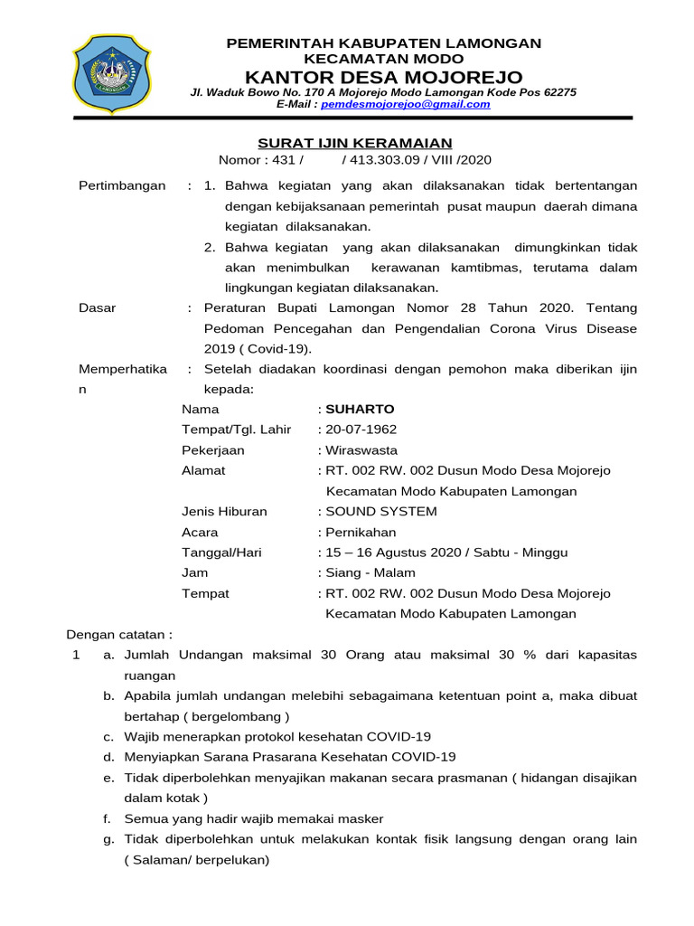 Surat Ijin Keramaian | PDF