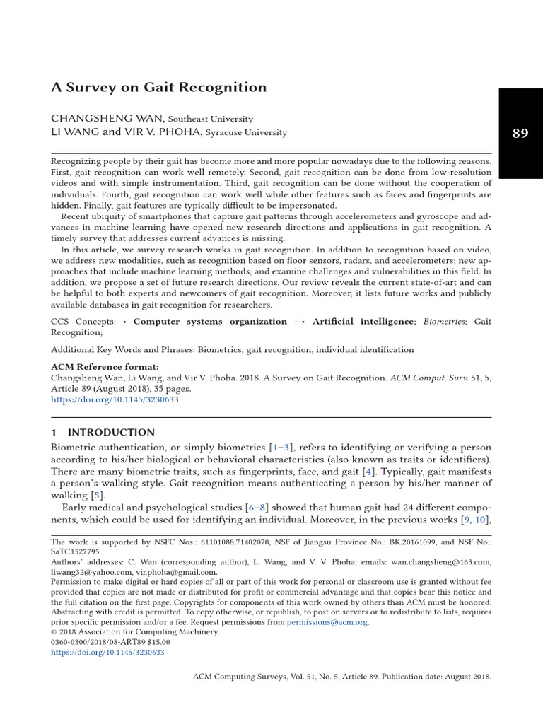 Survey-2018 Gait Recognition | PDF | Biometrics | Accelerometer